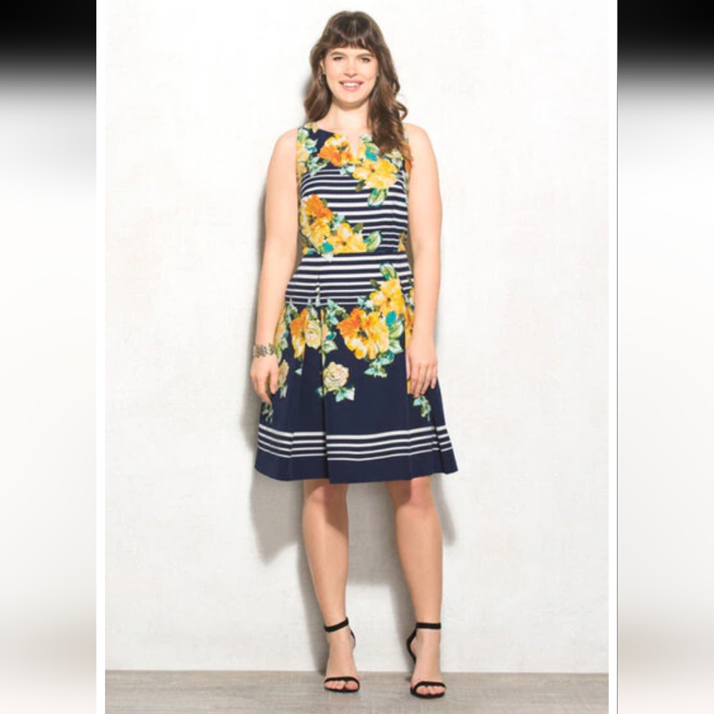 Dress Barn Floral Striped Sleeveless Dress